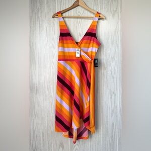 Express  Dress Striped Surplice Neck Wrap Sleeveless Multi Orange Size M NWT
